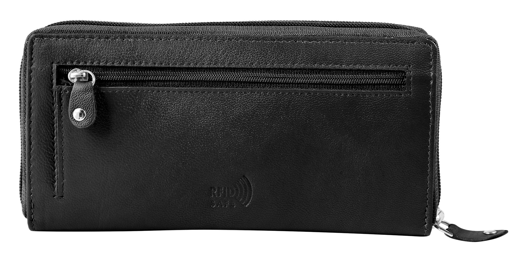 Akzent Damengeldbörse, Echtleder, RFID-Schutz, schwarz