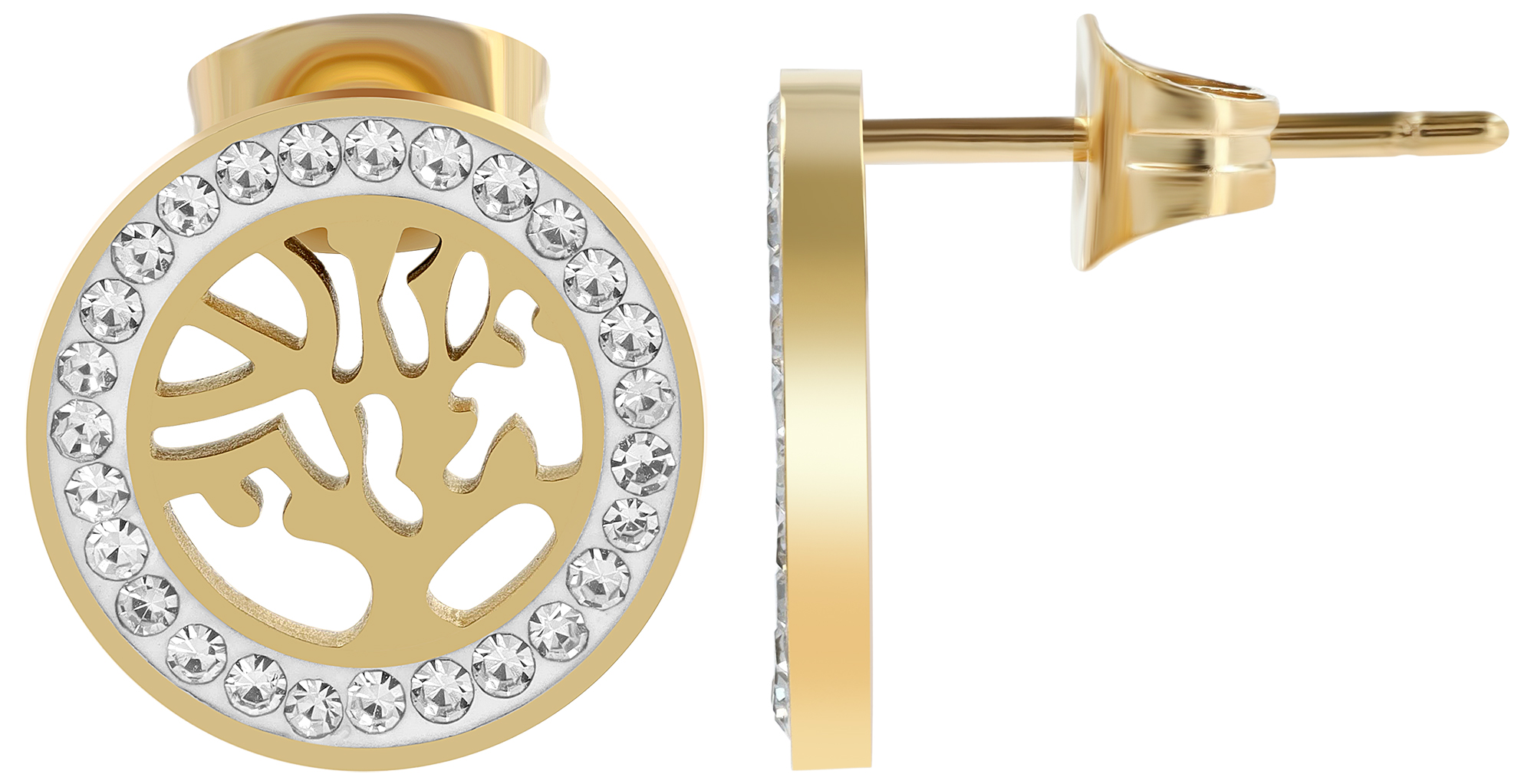 "Inna" Schmuckset (Kette 45 cm & Ohrringen), Edelstahl, Lebensbaum, goldfarben