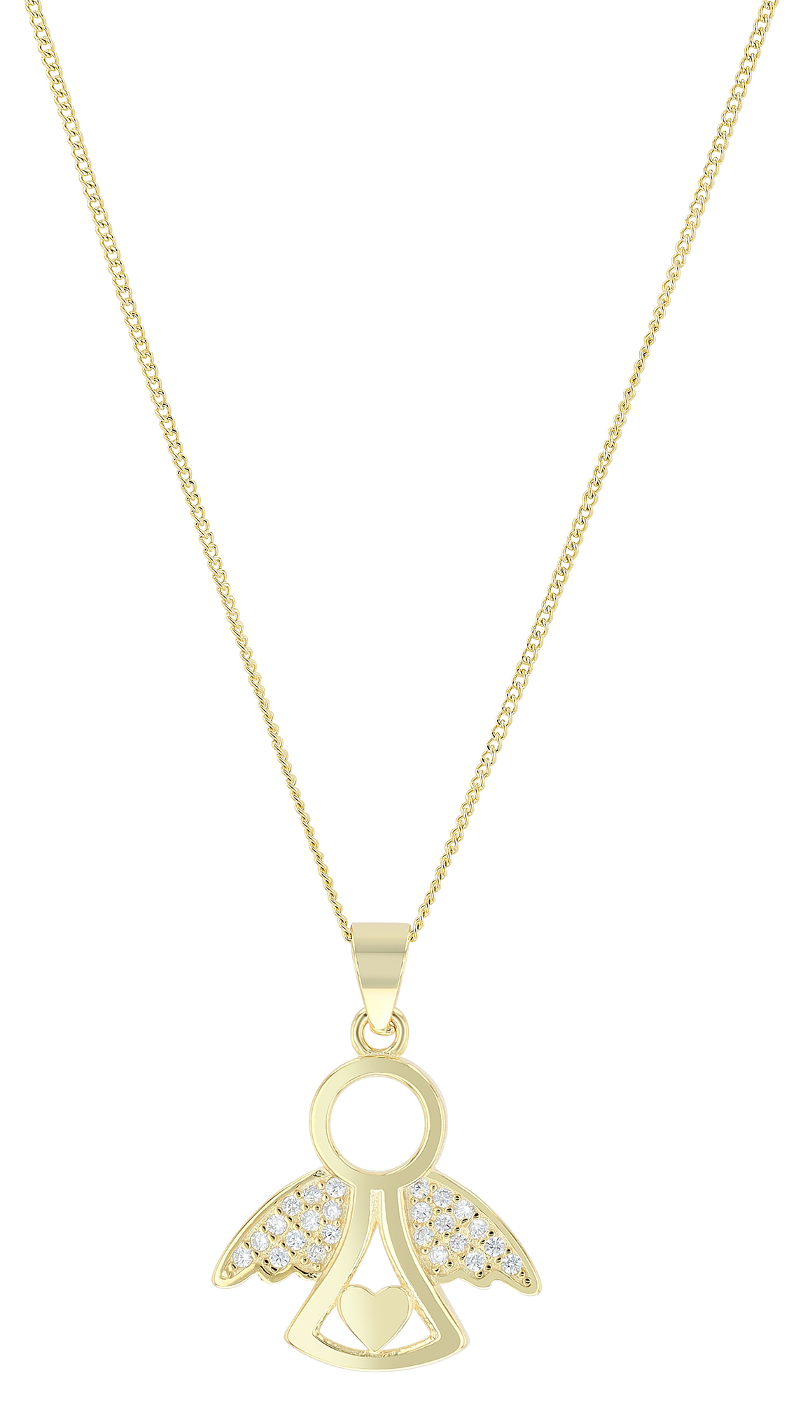 "Parivash", 925/- Echt Silber Anhänger - Engel mit Herz, Zirkonia, vergoldet