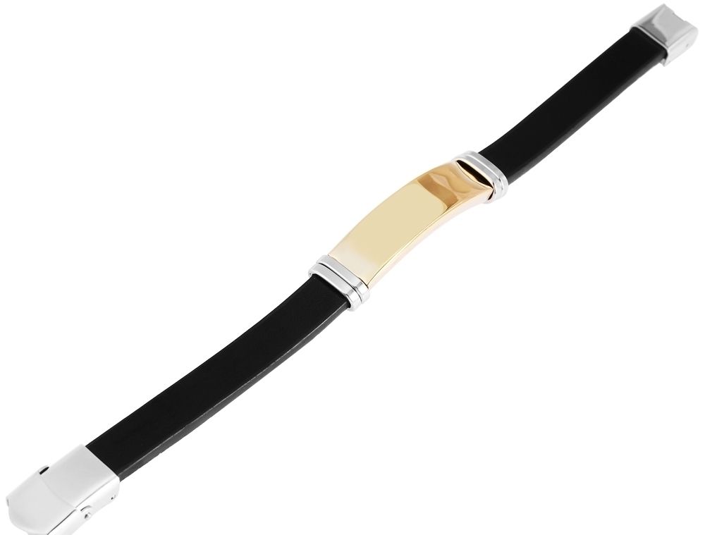 Akzent Armband aus Echtleder und Edelstahl, schwarz/goldfarben/silberfarben