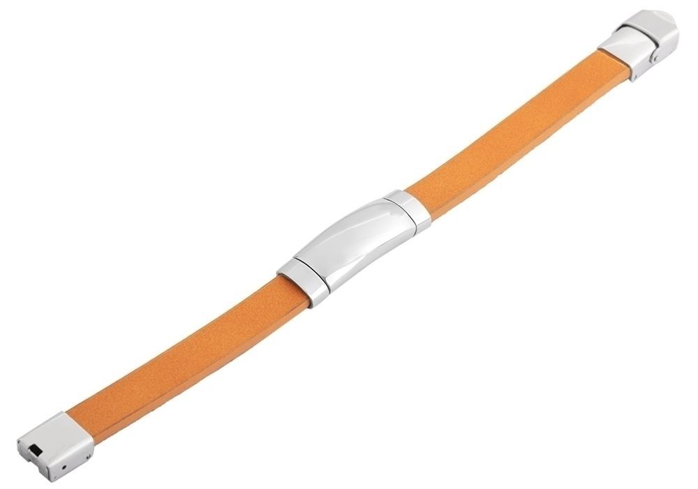 Akzent Echtlederarmband mit Edelstahlgravurplatte, hellbraun/silberfarben