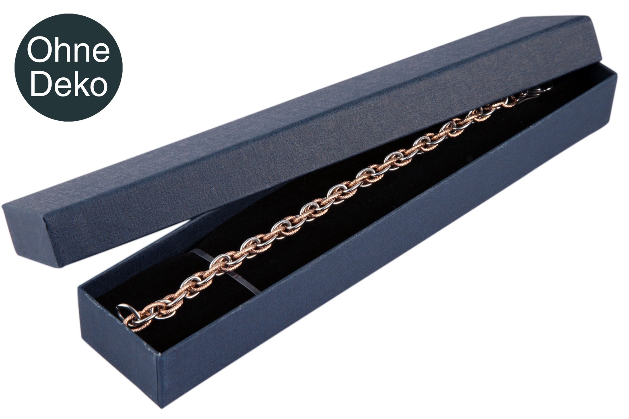 Schmuckbox, Pappe, blau, VE 12, 21,5 cm x 4,5 cm x 2,5 cm