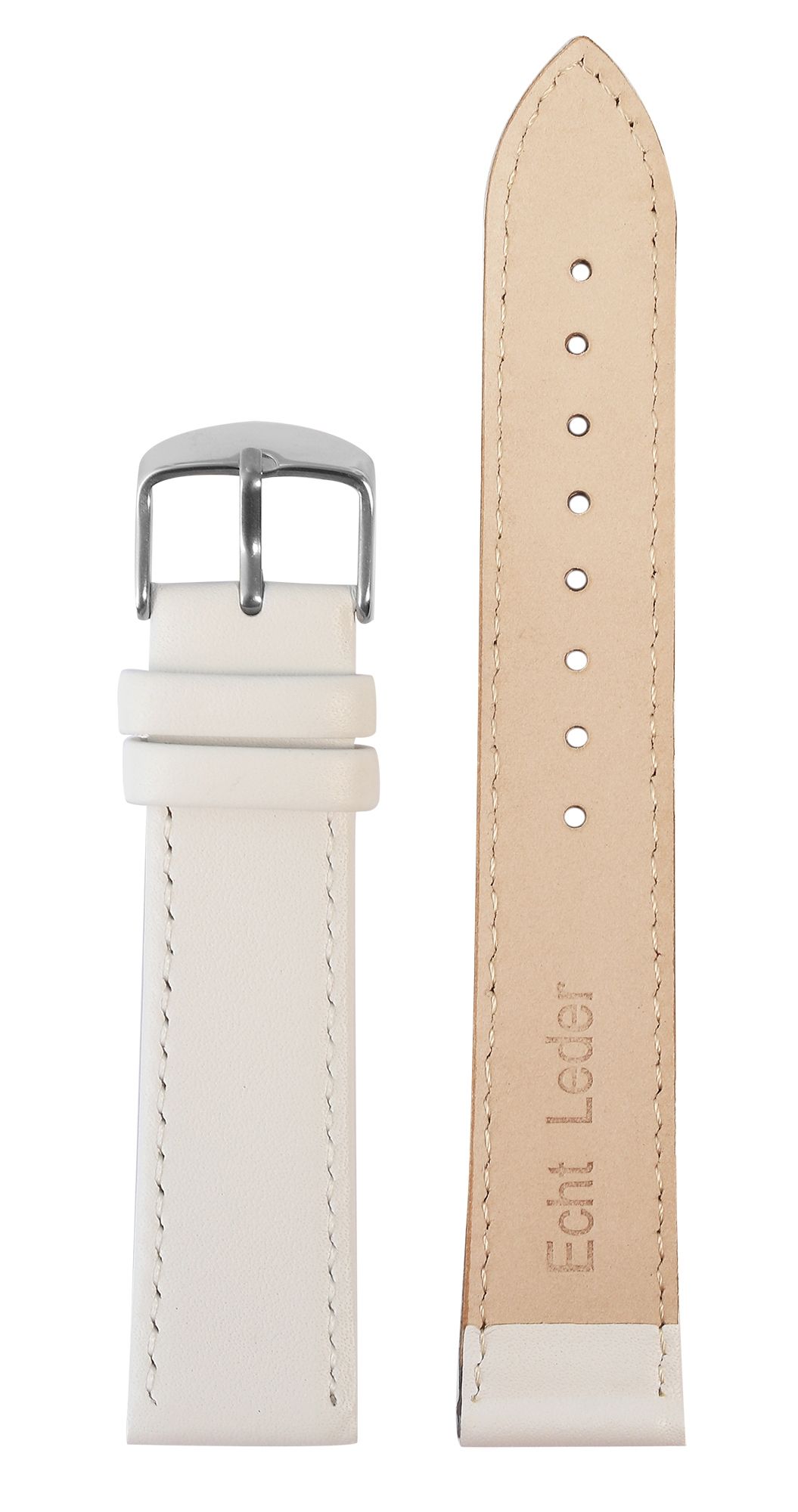 Uhrenarmband aus Echtleder, genäht, weiß, 22 mm