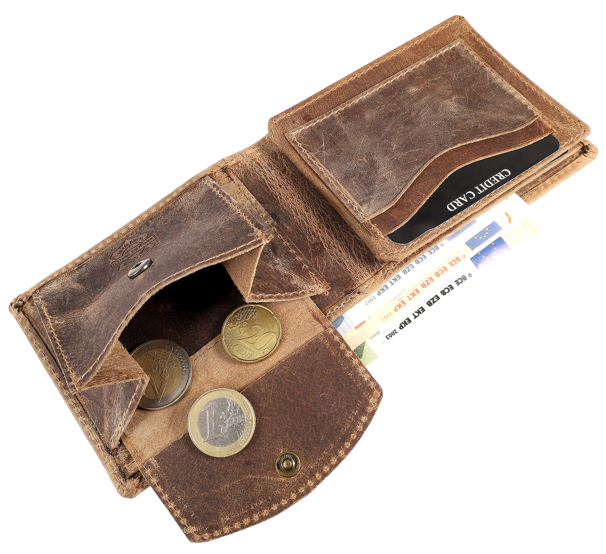 Leonardo Verrelli, Herren Echtleder Geldbörse, vintage, RFID, quer, braun