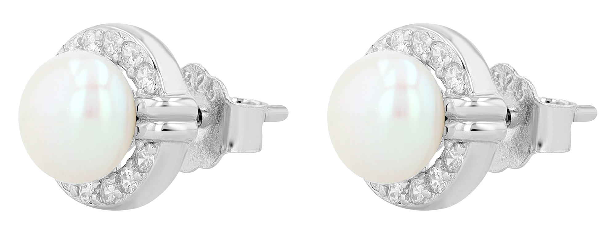 "Laru", 925/- Echt Silber Ohrstecker mit Süßwasserperle und Zirkonia, rhodiniert