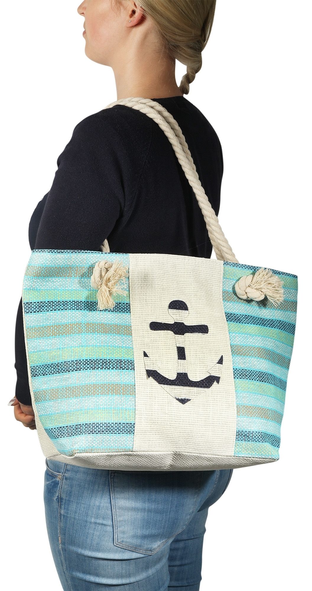 Strandtasche aus Bastfaser, maritim