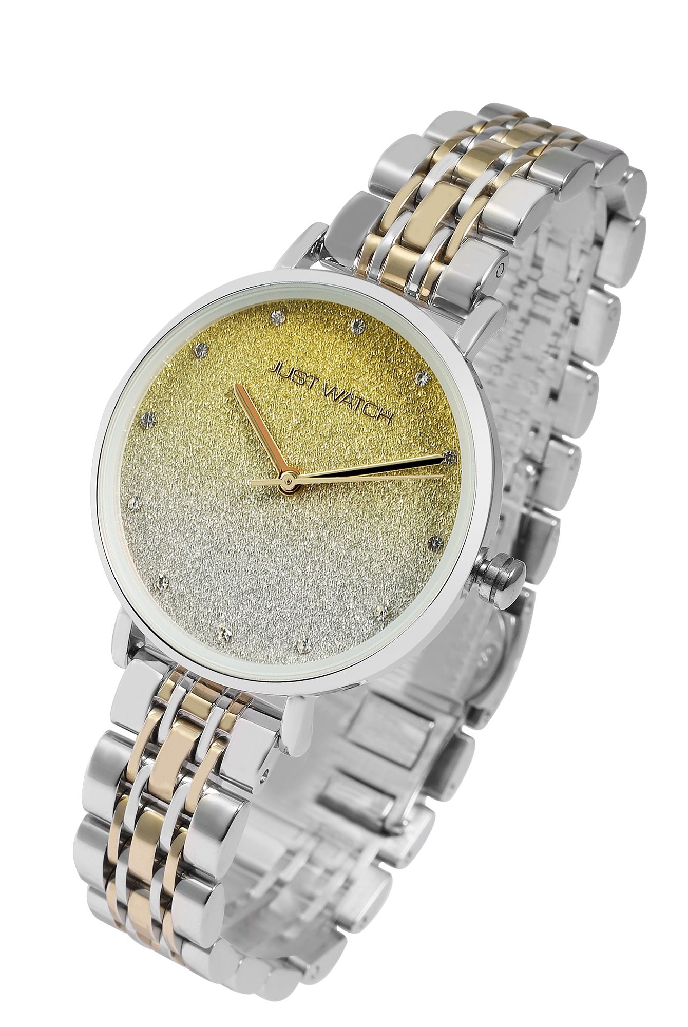 Just Watch Damenuhr mit Edelstahlarmband und buntem Glitzer-Zifferblatt