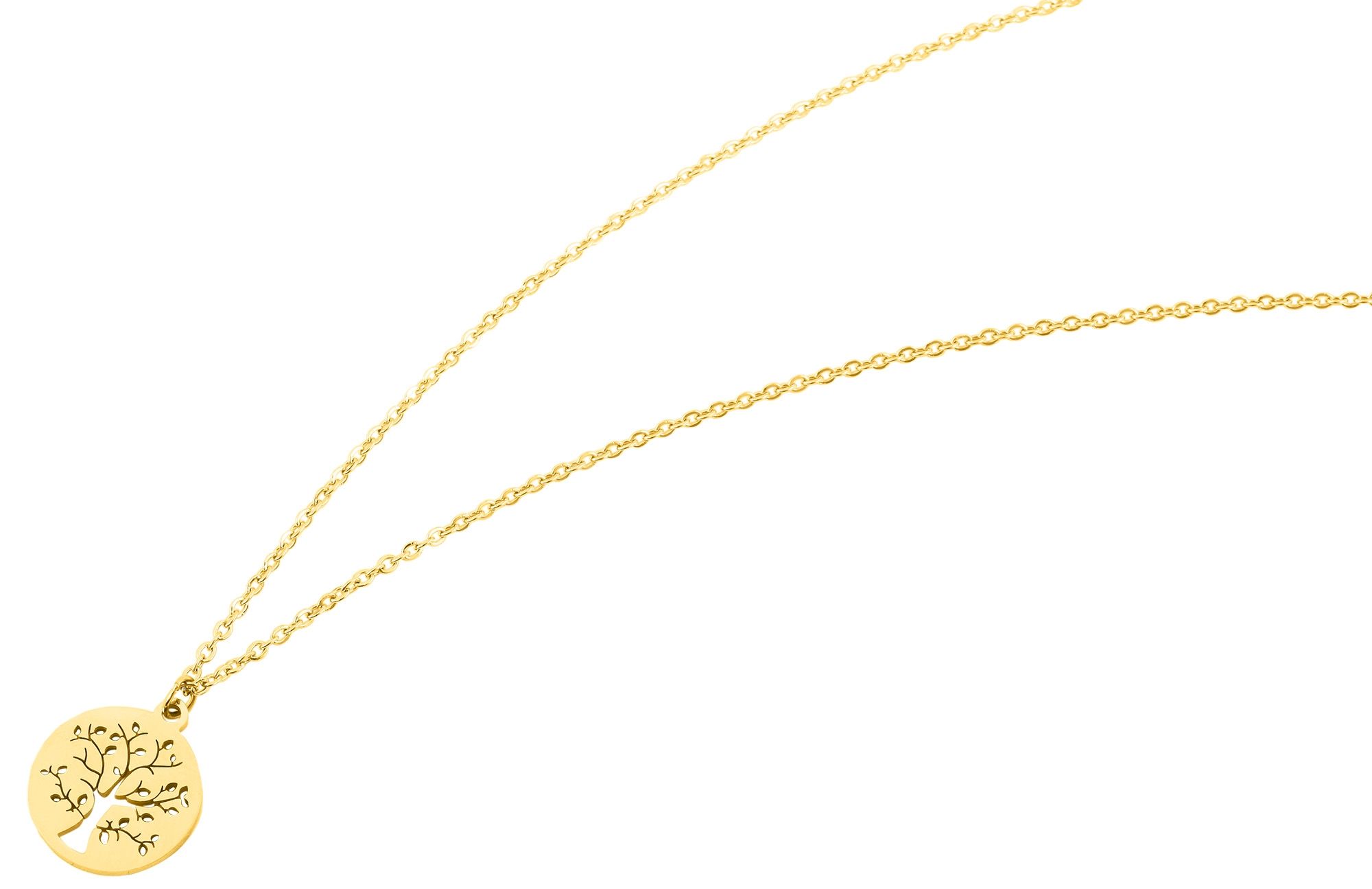 "Enricara", Edelstahl Kette mit Anhänger - Lebensbaum, 43+5 cm, goldfarben