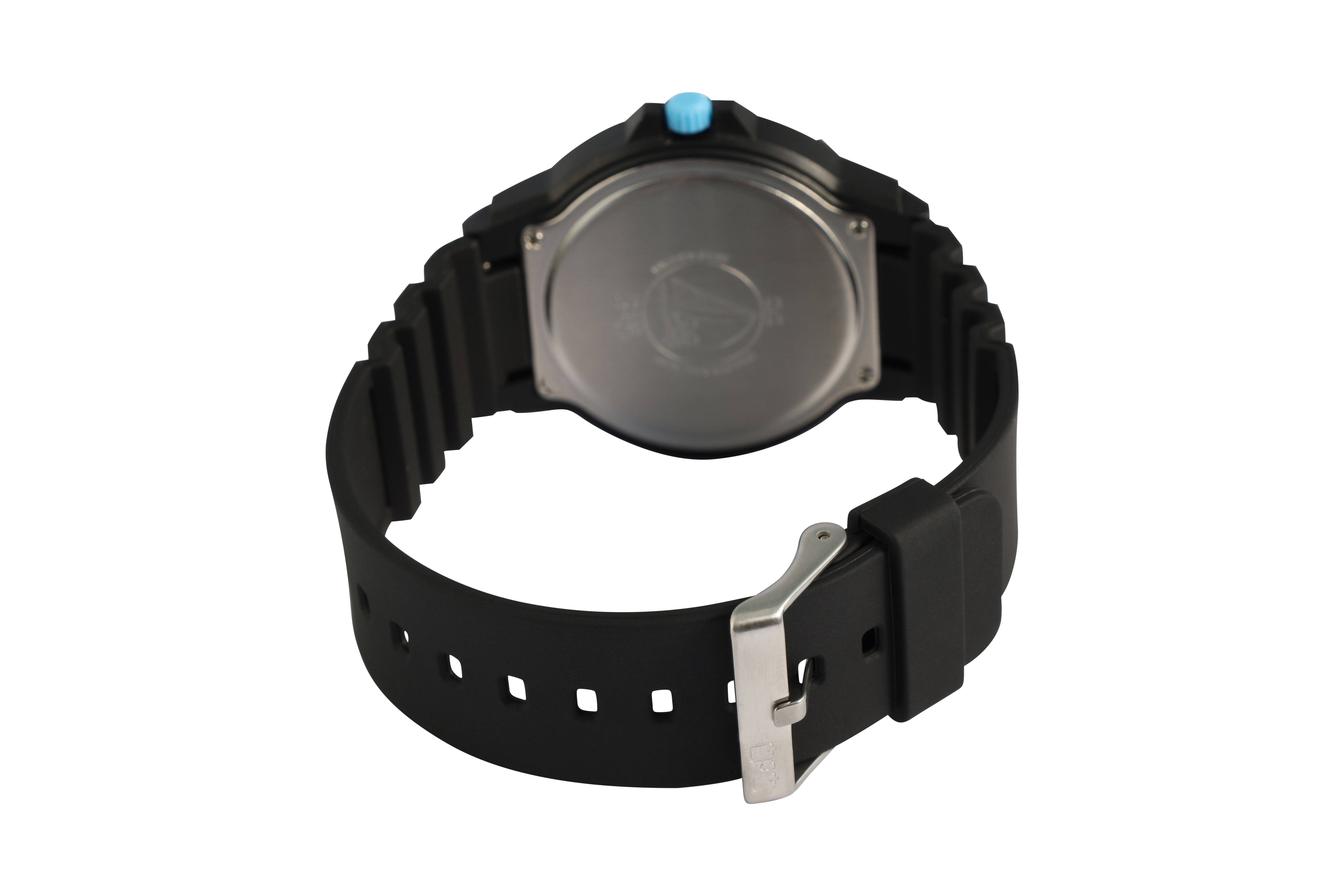 Q&Q Herrenuhr, Kunststoff, Silikonarmband, Ø 42 mm, schwarz (hellblau)