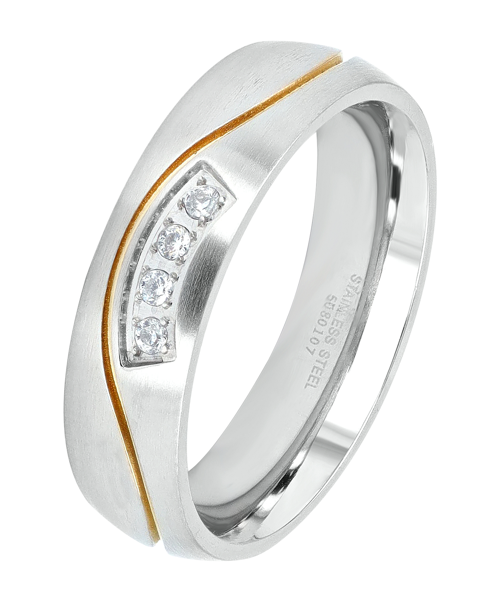 "Exotic Wave" Damen-Partnerring, Akzent.  Edelstahl, Simili, bicolor /silberfarben/ goldfarben, Gr 58