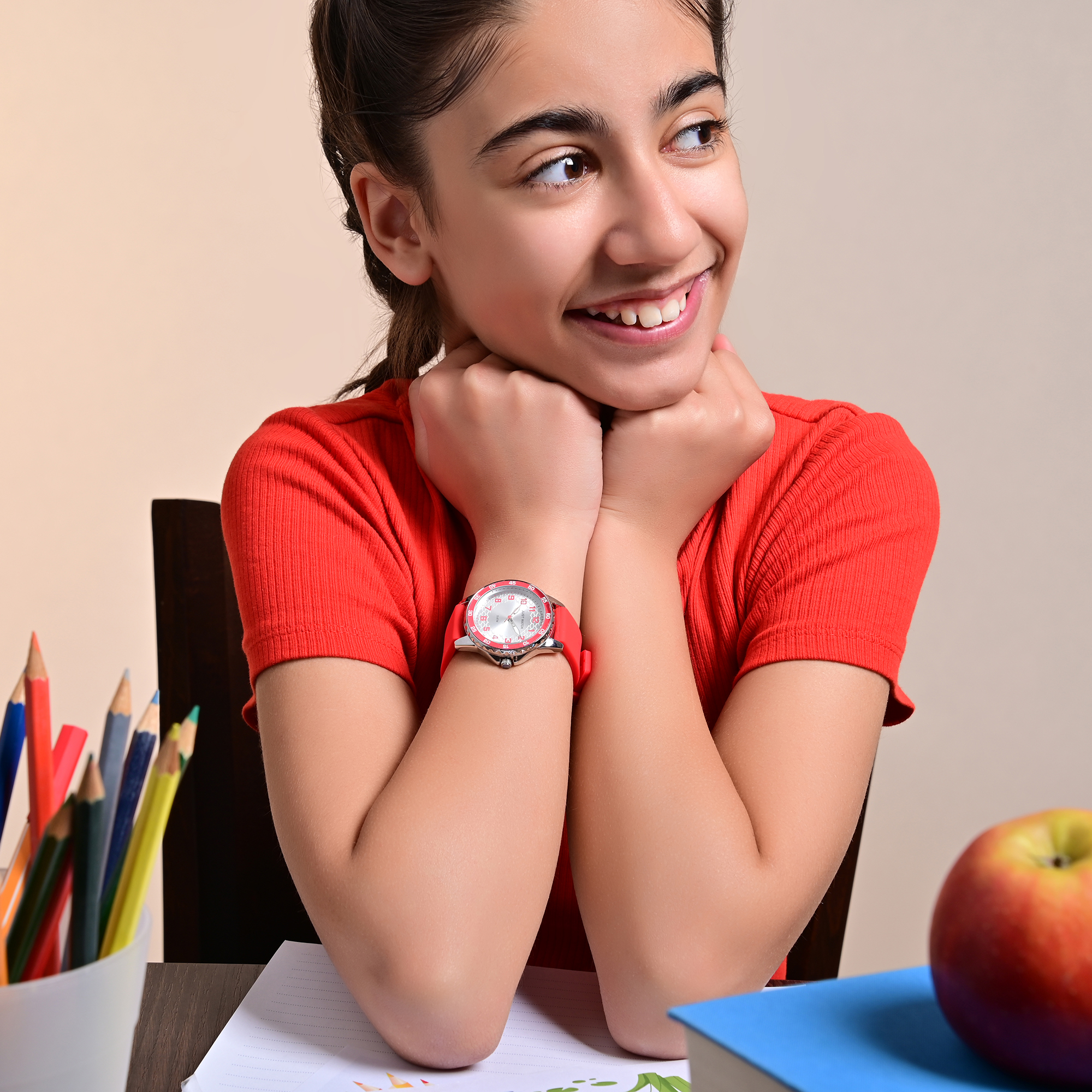 Just Watch Kinderuhr "Livia" mit Silikonarmband, 5 ATM, rot/silberfarben