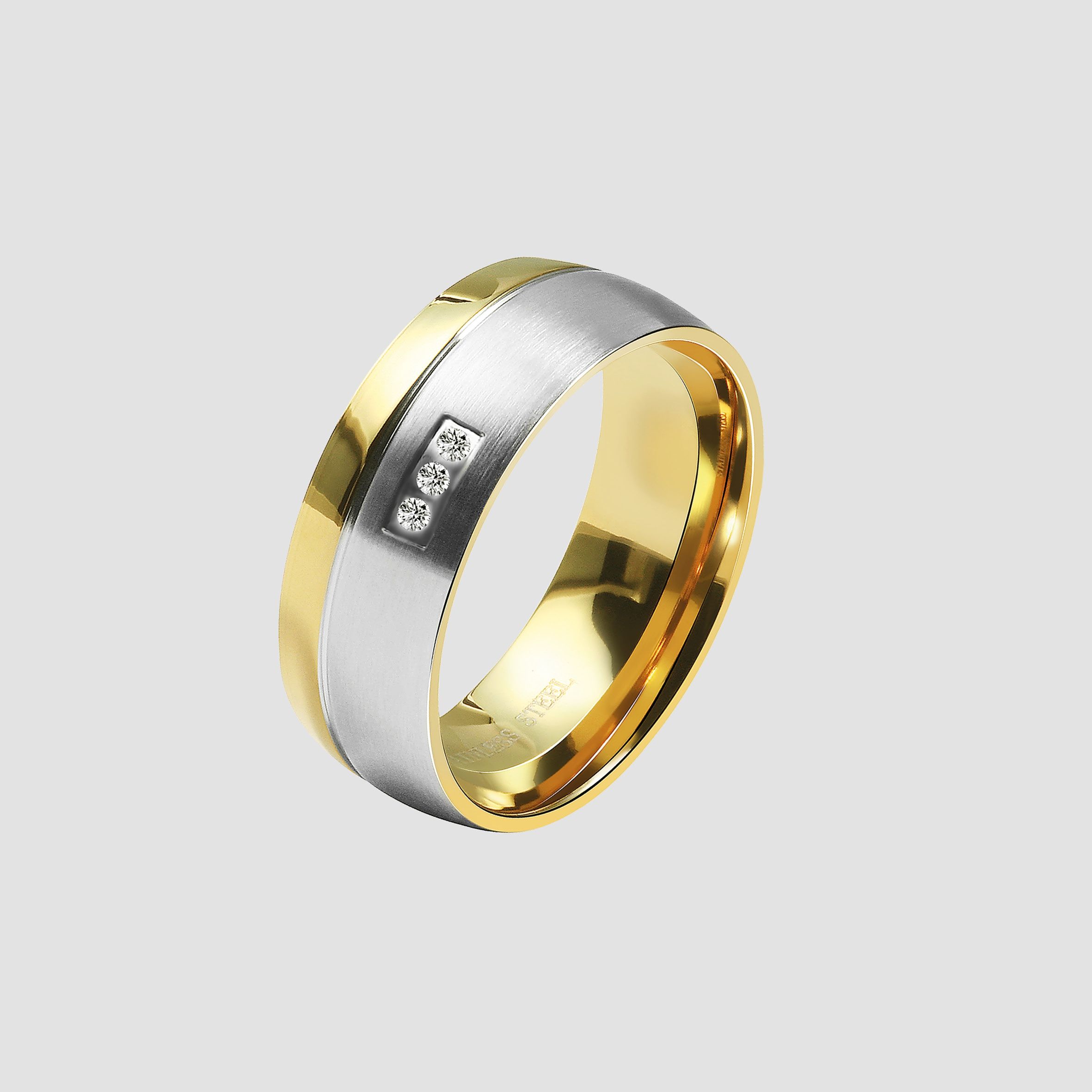 "Duo Expression" Damen-Partnerring, Akzent, Edelstahl, Simili, bicolor (silberfarben/ goldfarben), Gr 58