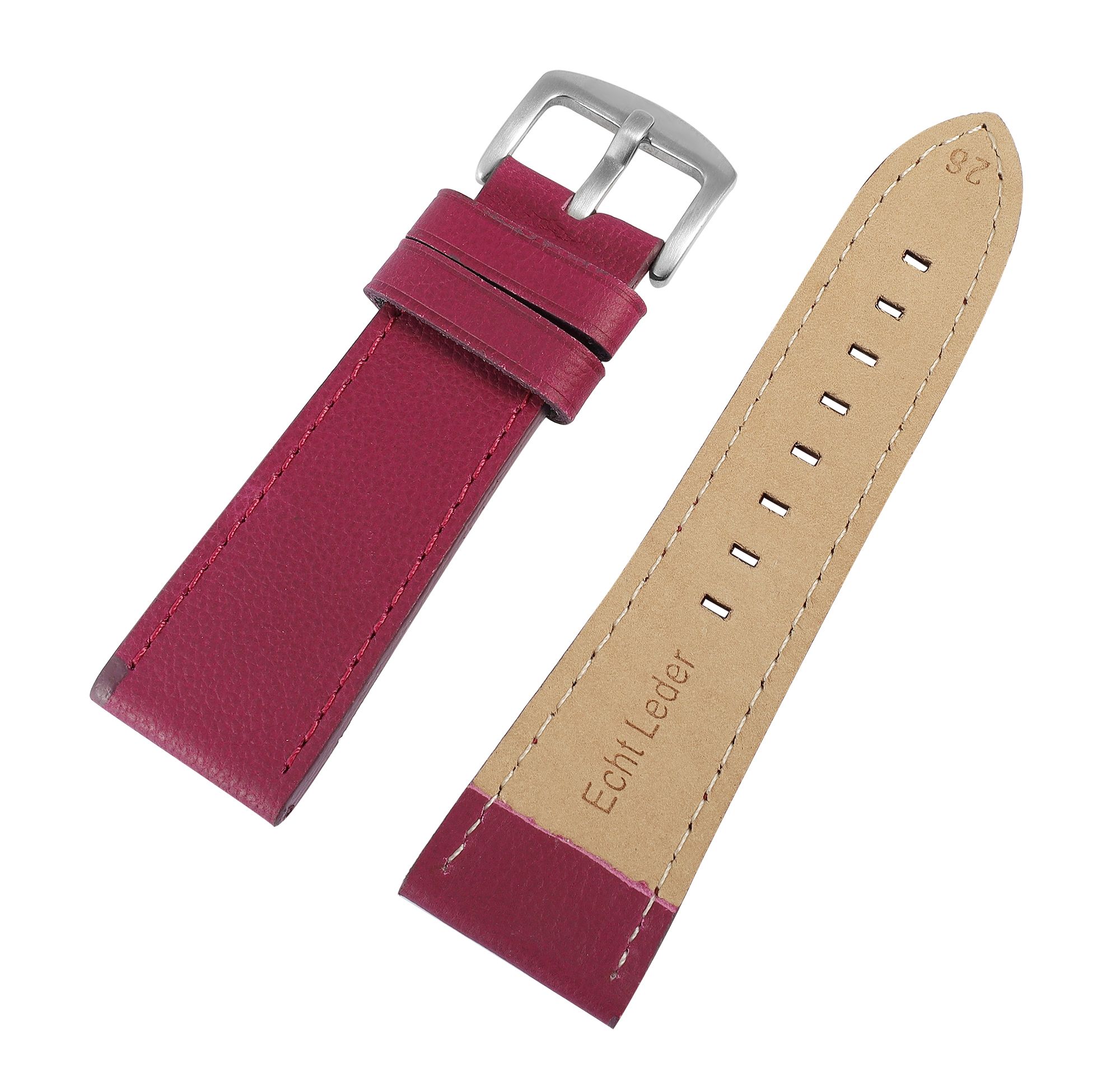 Echtleder-Uhrenarmband "super-soft", fuchsia-pink, Naht, 22 mm