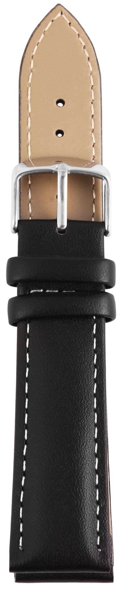 Echtleder-Uhrenarmband, schwarz, weiße Naht, 12 mm