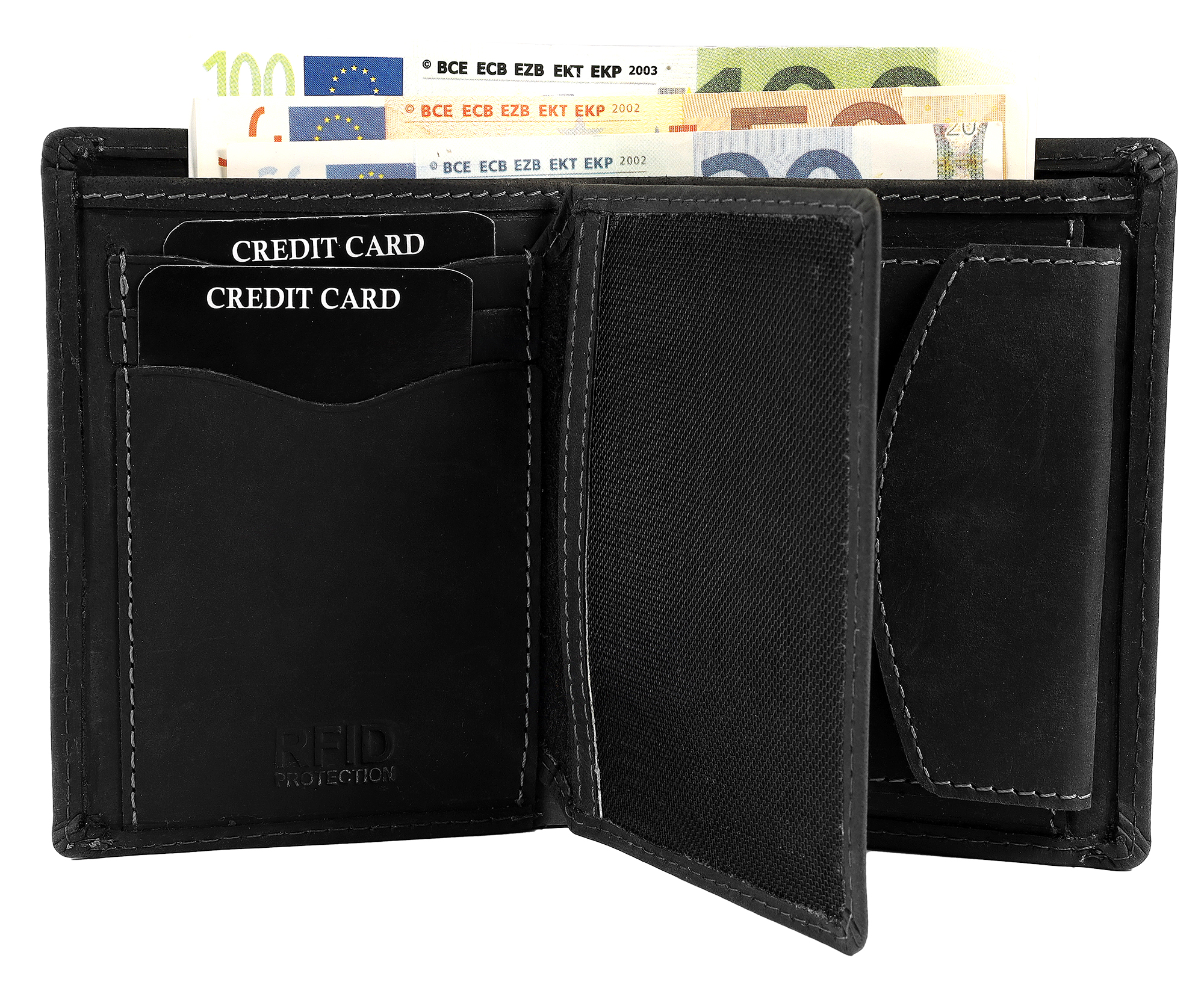 Leonardo Verrelli, Herren Echtleder Geldbörse, vintage, RFID, hoch, schwarz