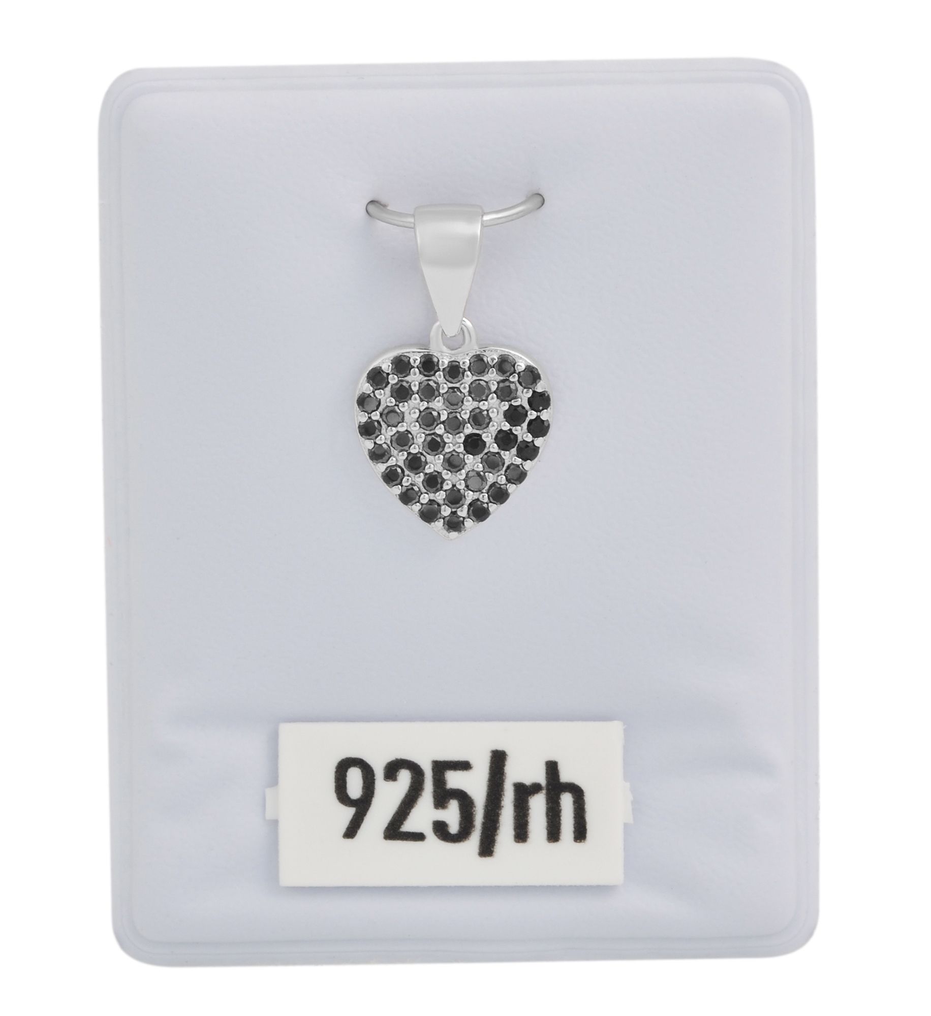 925/- Echt Silber Anhänger ohne Kette "Pariya", Herz mit schwarzen Zirkoniasteinen, 925/rhodiniert