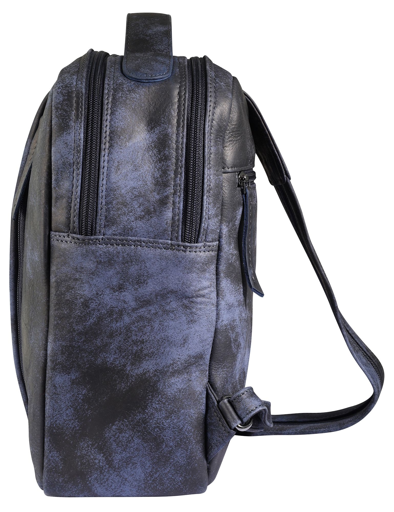 Leonardo Verrelli, Echtleder Rucksack/Sling Bag, Reißverschluss, verstellbare Riemen, blau/schwarz