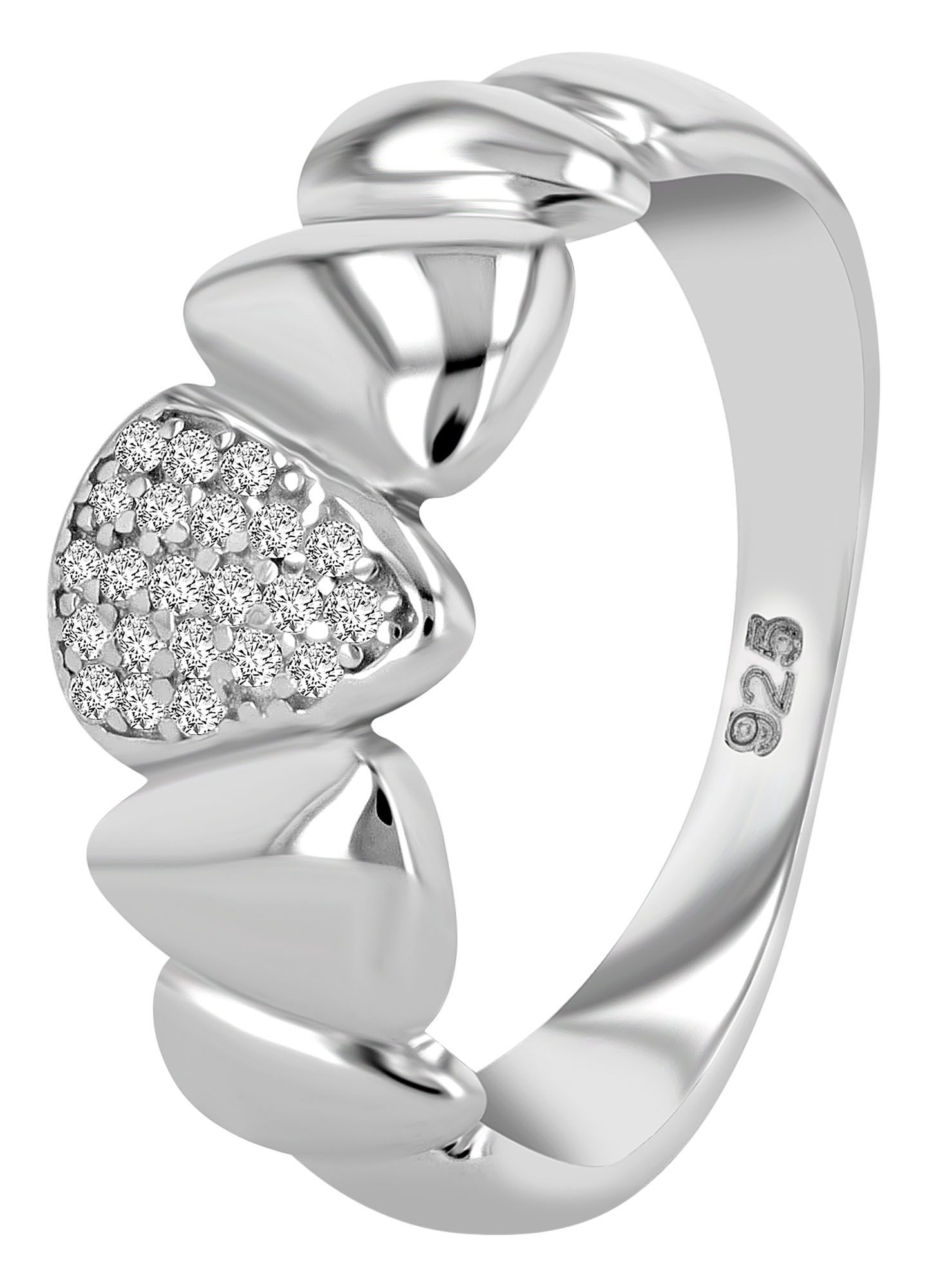 "Anneli" 925/- Echt Silber Damenring, rhodiniert mit Zirkoniabesatz, Gr 52