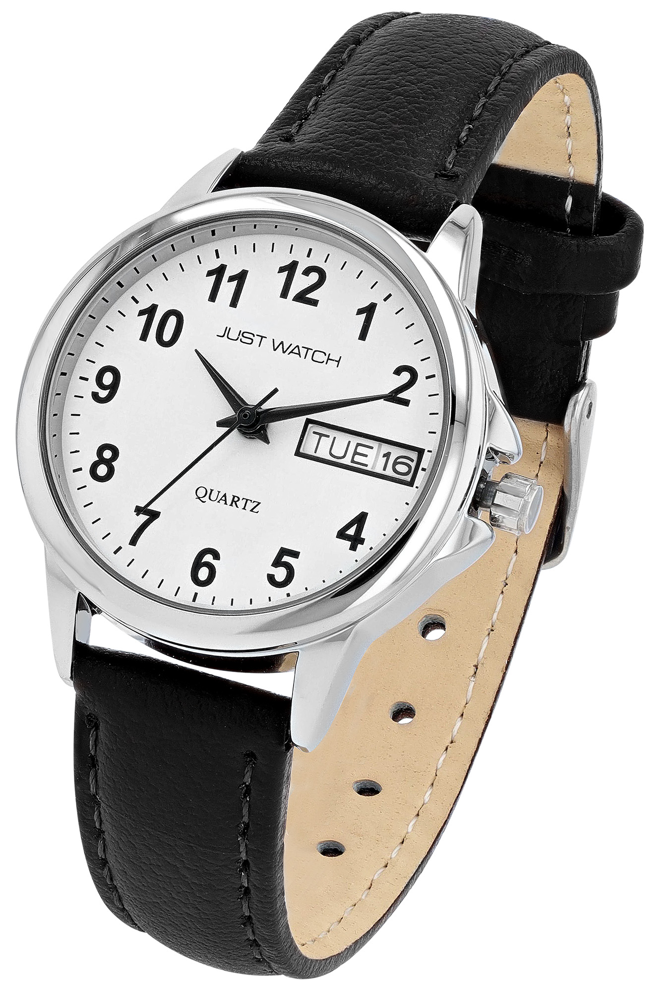 Just Watch "Natalia" Damenuhr Ø 29 mm, Echt Lederband, schwarz/ silberfarben