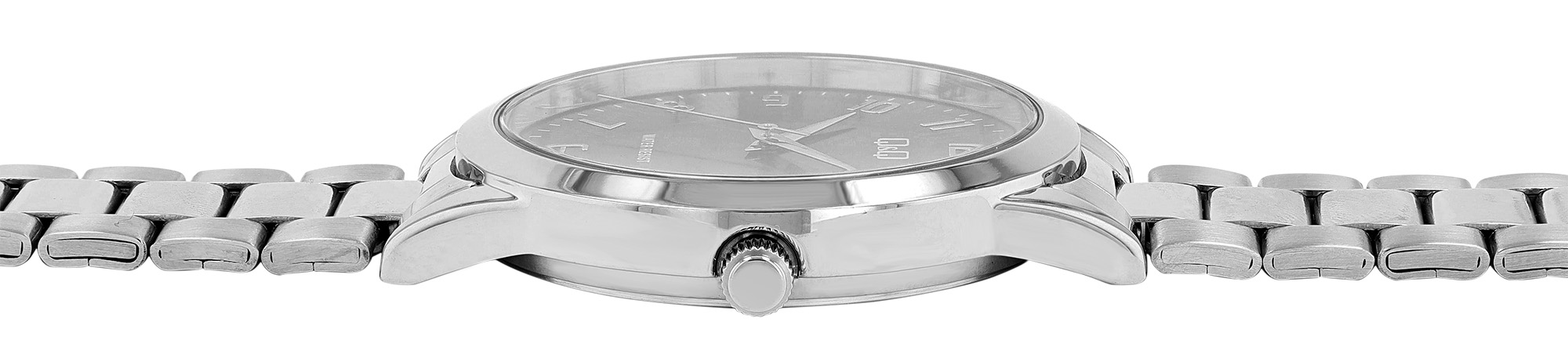 Q&Q Herrenuhr Ø 41 mm, Edelstahlband, silberfarben/ blau