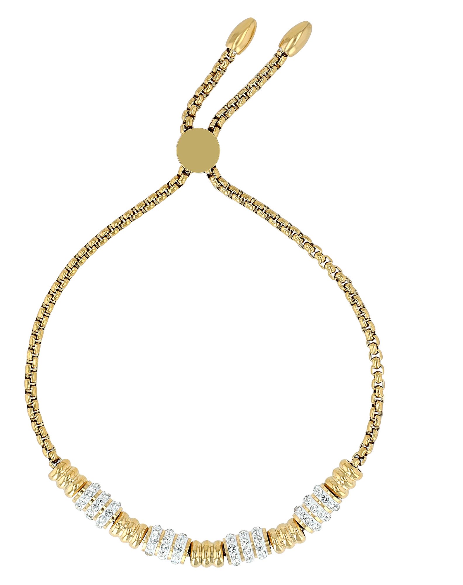 "Rakel", Akzent Edelstahlarmband, Beads, Similibesatz, Ziehverschluss, goldfarben, 24 cm