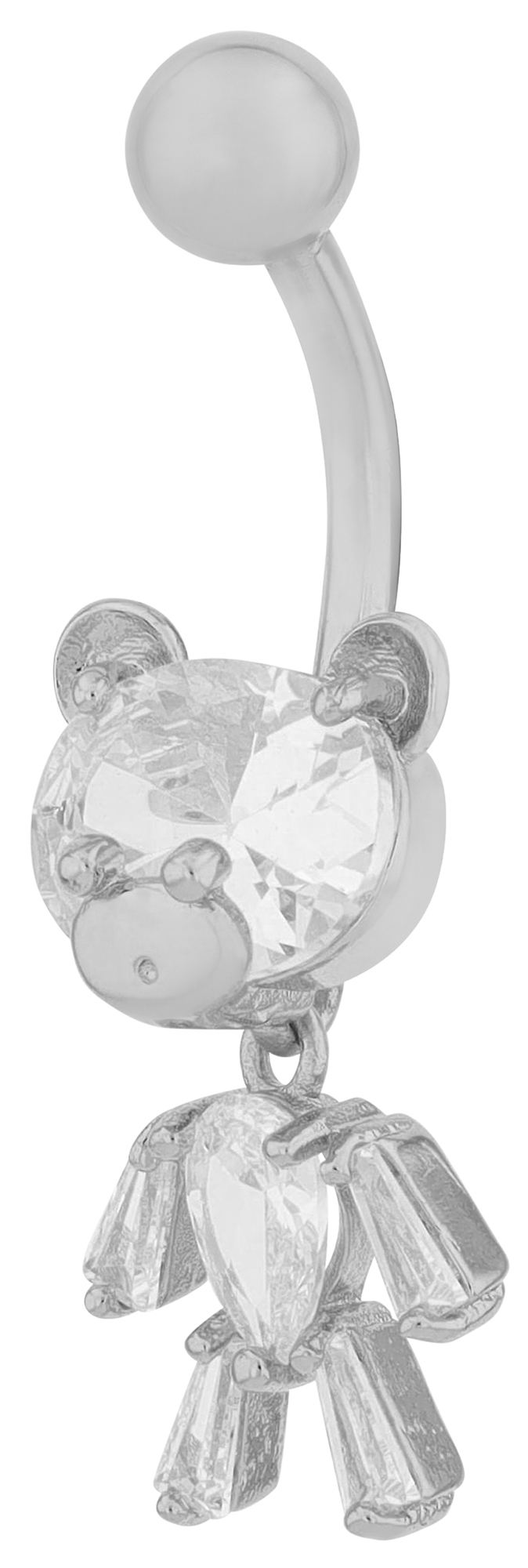 "Christine" Edelstahl-Bronze Bauchnabelpiercing, Stablänge 11 mm/ Stabstärke 2 mm, Bär, Zirkonia, silberfarben