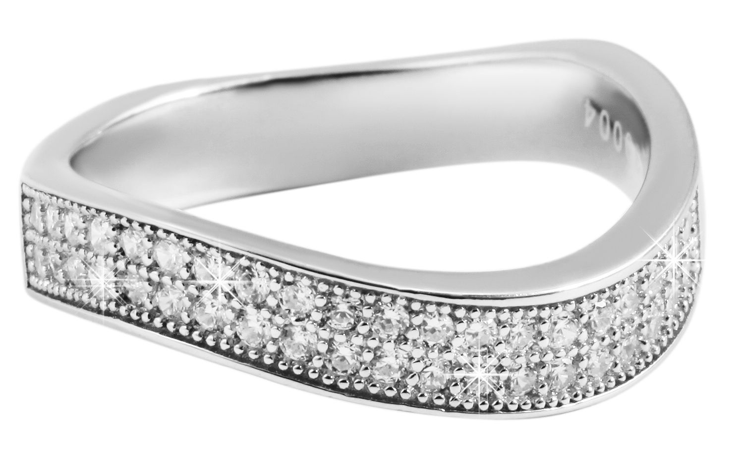 925 Echt Silber Ring, Zirkoniabesatz, 925/rhodiniert, Gr. 53