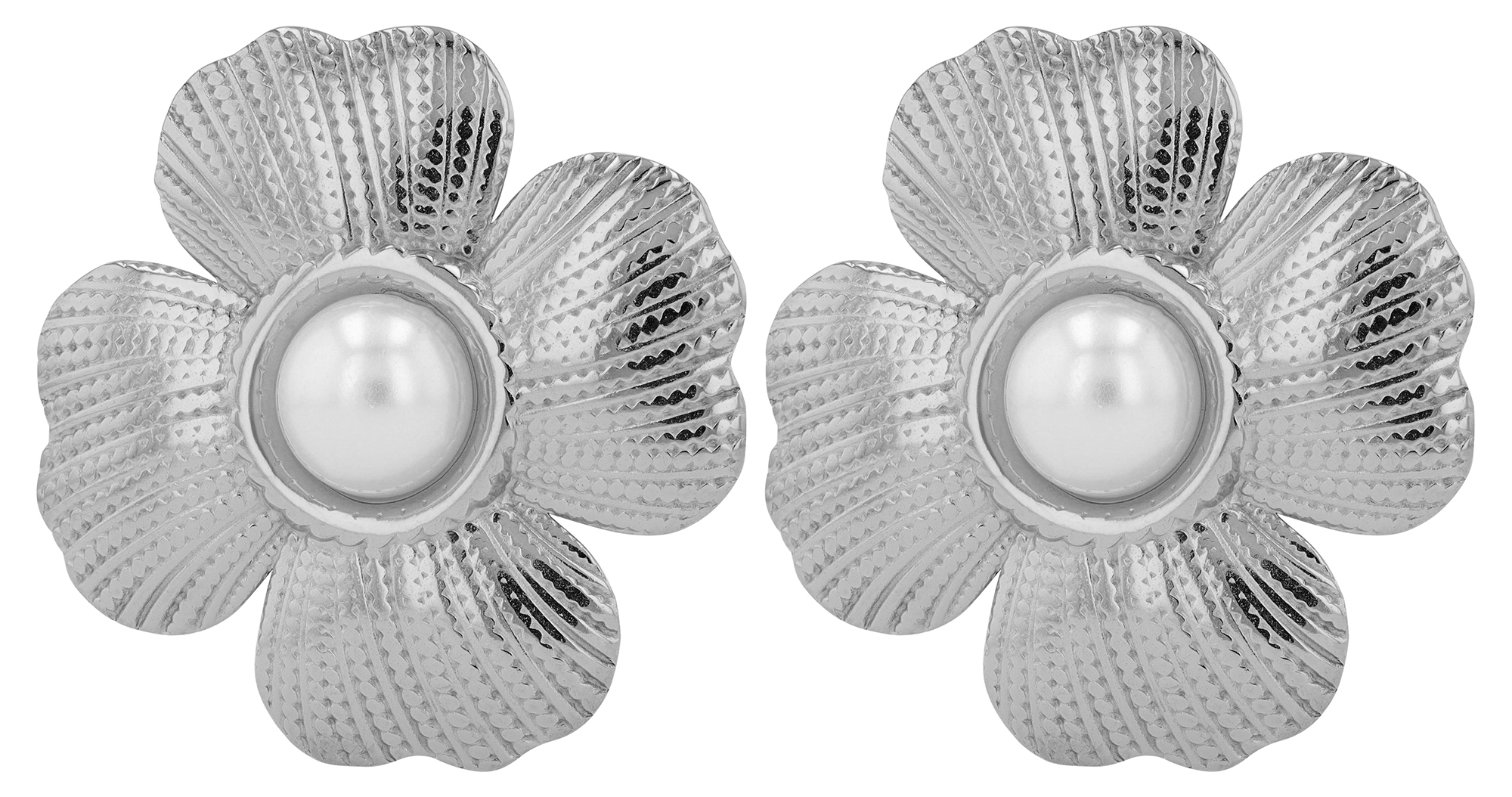"Steffi" Edelstahl Ohrstecker, Statement, Blume, silberfarben