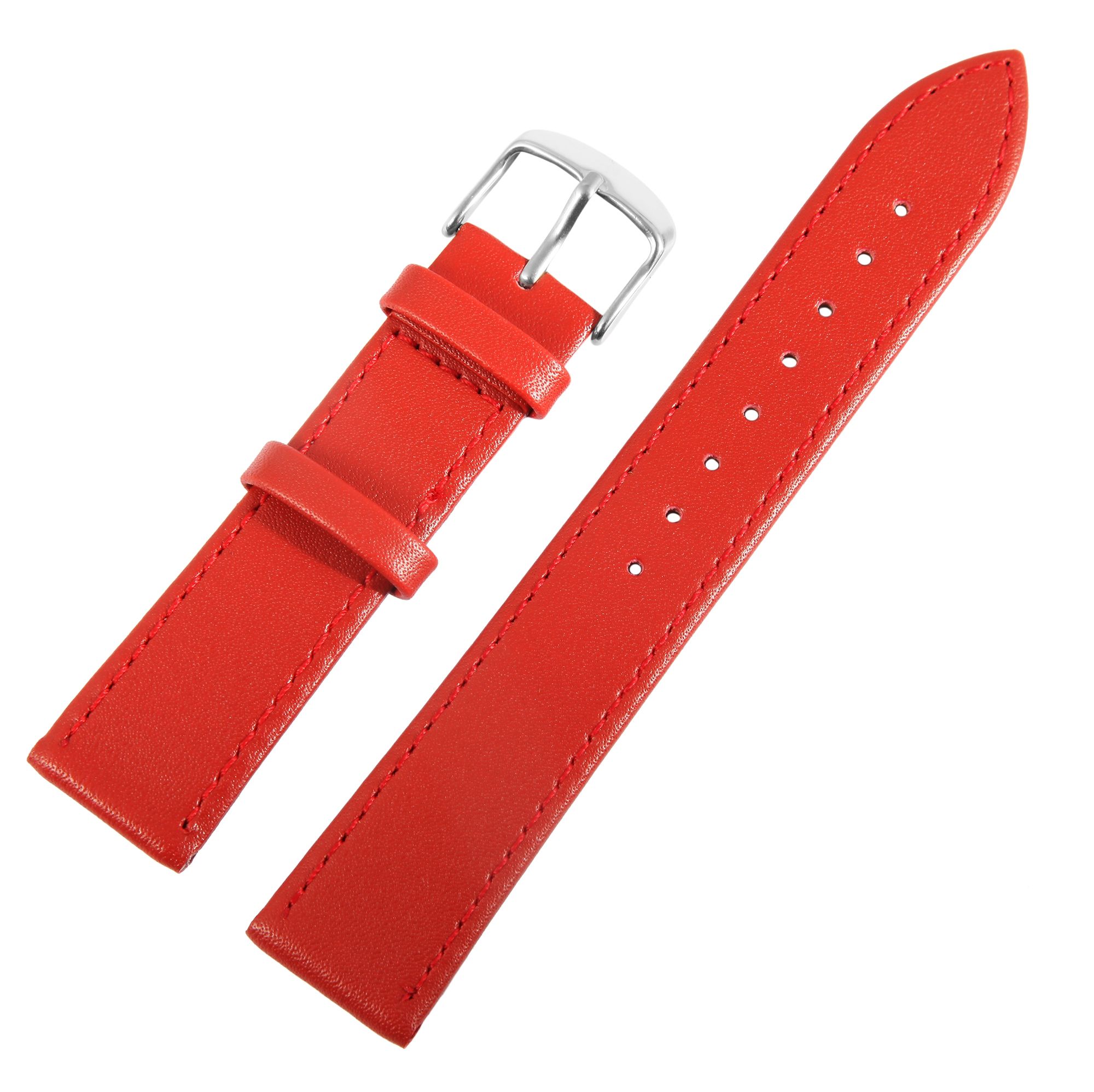 Echtleder-Uhrenarmband, rot/ silberfarben, 20 mm