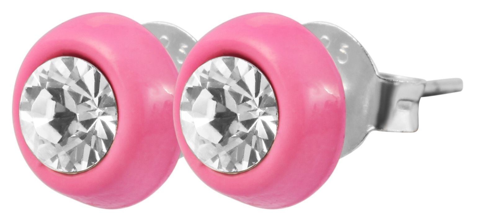 "Farbenfreunde Cleo" 925/- Echt Silber Kinder Ohrstecker, Similistein, rhodiniert, pink