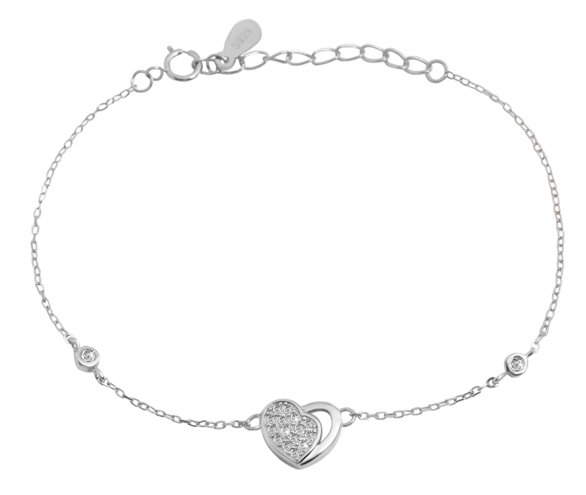 "Naima"  925/- Echt Silber Armband mit Herz 16 + 3 cm, Zirkonia, rhodiniert