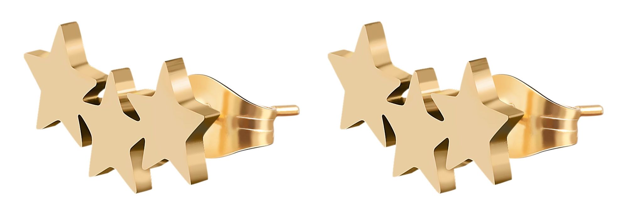 Akzent Edelstahl Ohrstecker, Sternenreihe, Ionenplattiert, goldfarben