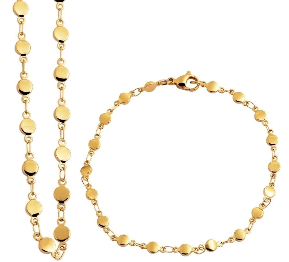 "Valeska", Akzent Schmuckset, Edelstahl, Kette 50 cm & Armband 21 cm, poliert, goldfarben