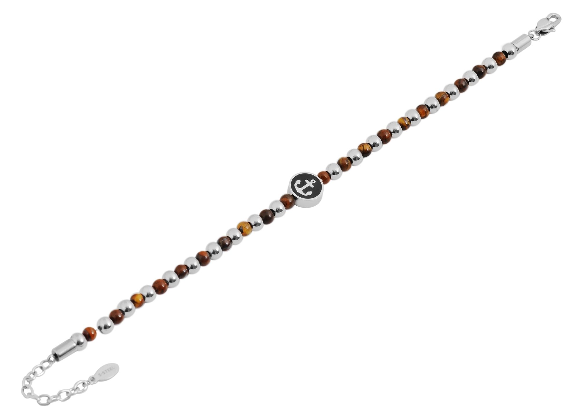 "Kyano" Kugelarmband aus Edelstahl, maritim, braun/silberfarben 19 + 3 cm