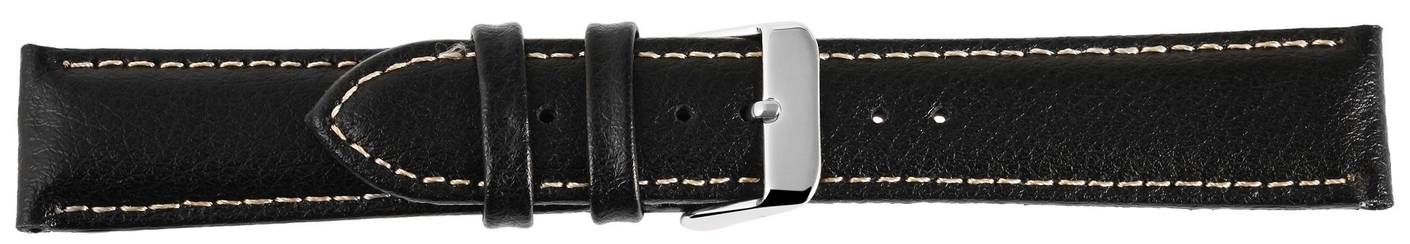 Echtleder Uhrenarmband, Edelstahl Dornschließe, schwarz mit weißer Naht, 18 mm