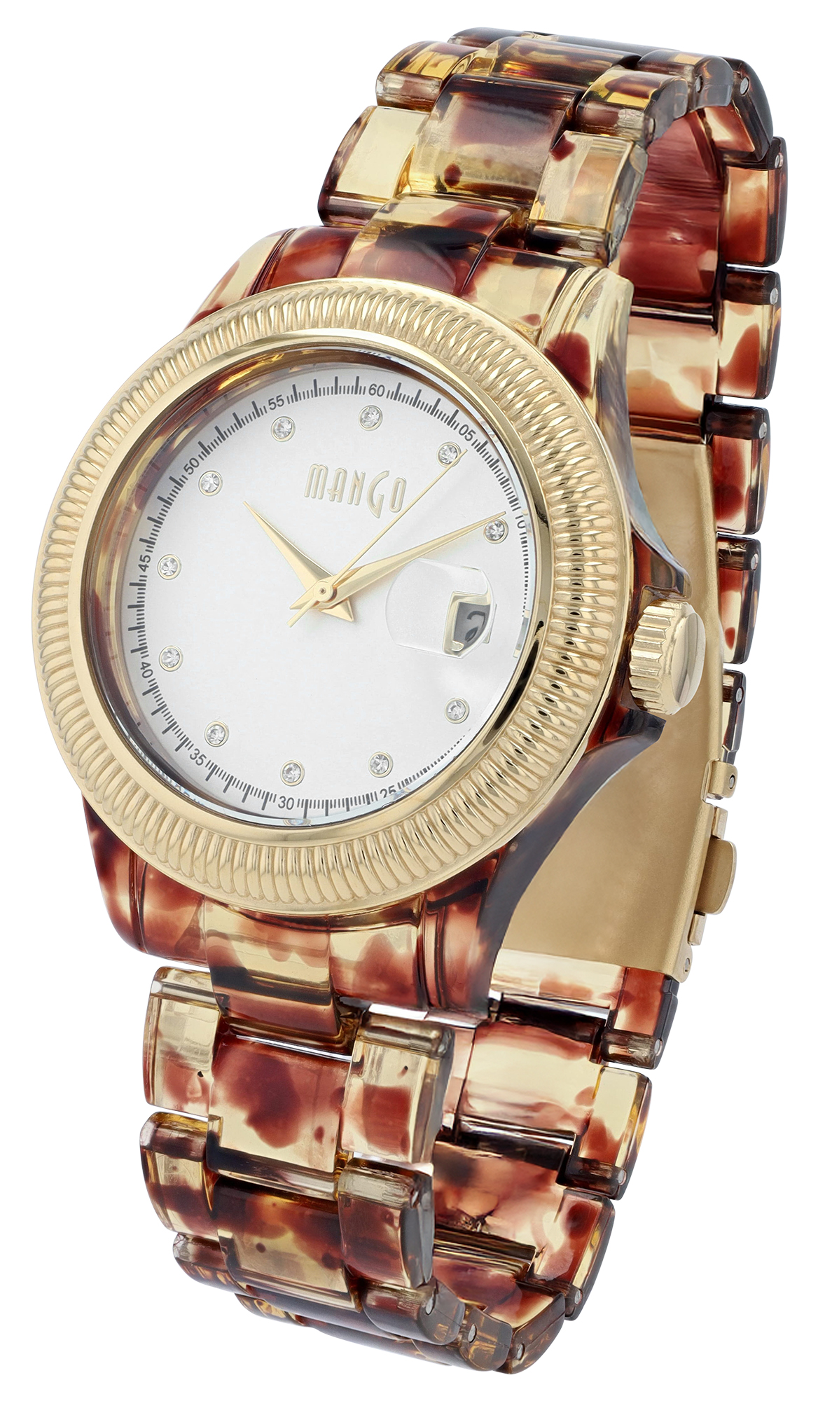 Mango Damenuhr Ø 40 mm, Kunststoffband, braun (Schildpatt-Optik)/ goldfarben