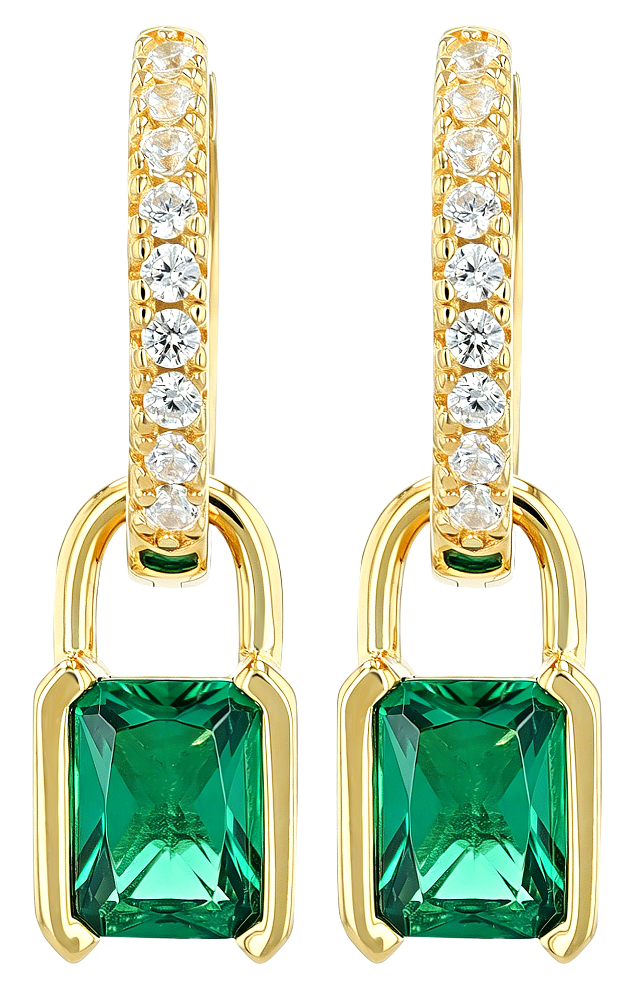 Sif Jakobs Jewellery 925/- Echt Silber Creolen "Roccanova" Ø 11 mm abnehmbarer Zirkon (grün), vgold.