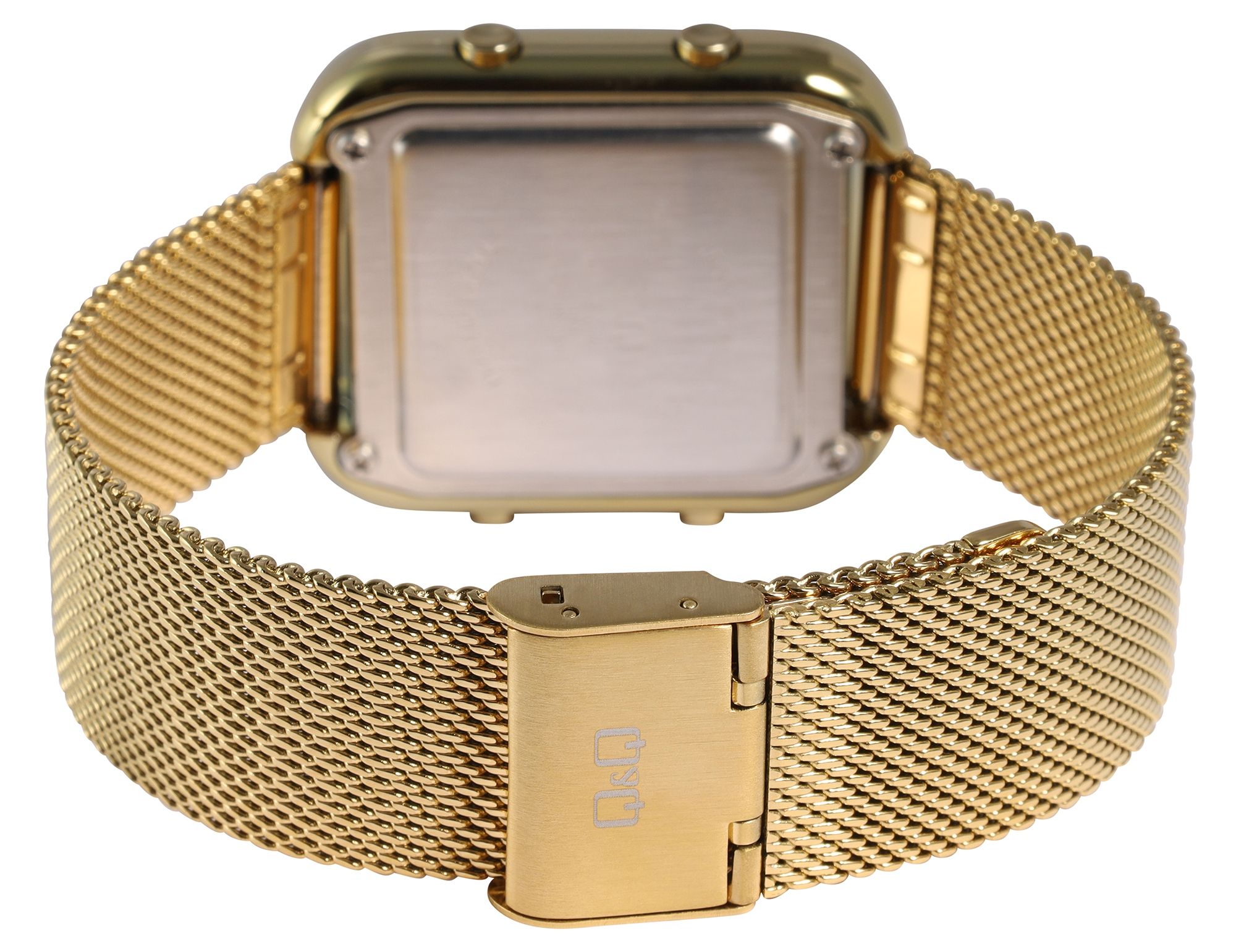 Q&Q Digitaluhr für Damen mit Meshband, Dual Time, 5 ATM, goldfarbig