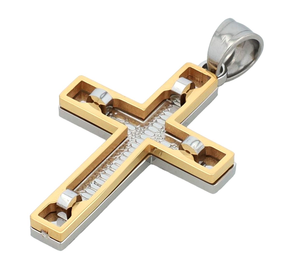 Akzent Kreuzanhänger "Marlow", Edelstahl, modisches Design, bicolor (silber- u. goldfarben)