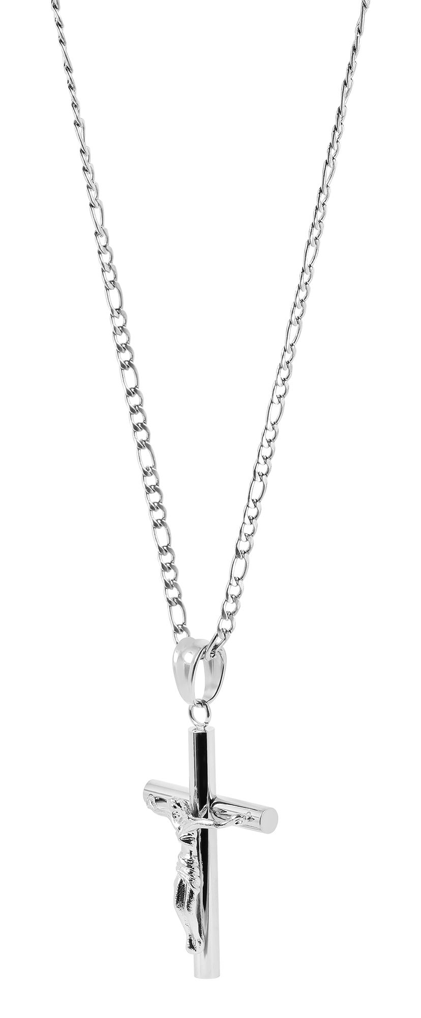 "Mireno" Edelstahlkette mit Anhänger, Kreuz/ Kruzifix, 61 cm/ 3 mm, silberfarben