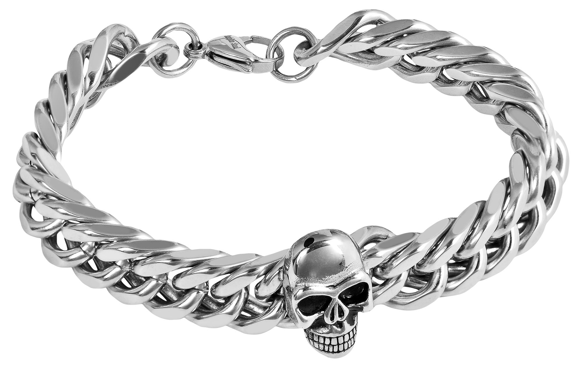 "Grayson" Edelstahl Panzerarmband mit Totenkopf, 24cm/ 13 mm