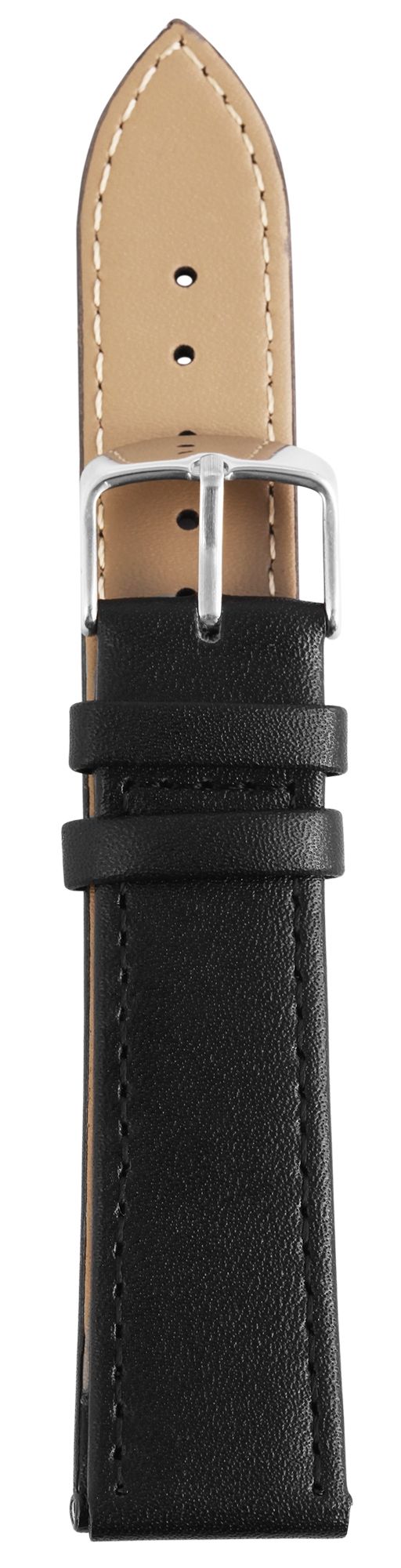 Echtleder-Uhrenarmband, schwarz/silberfarbig, 10 mm