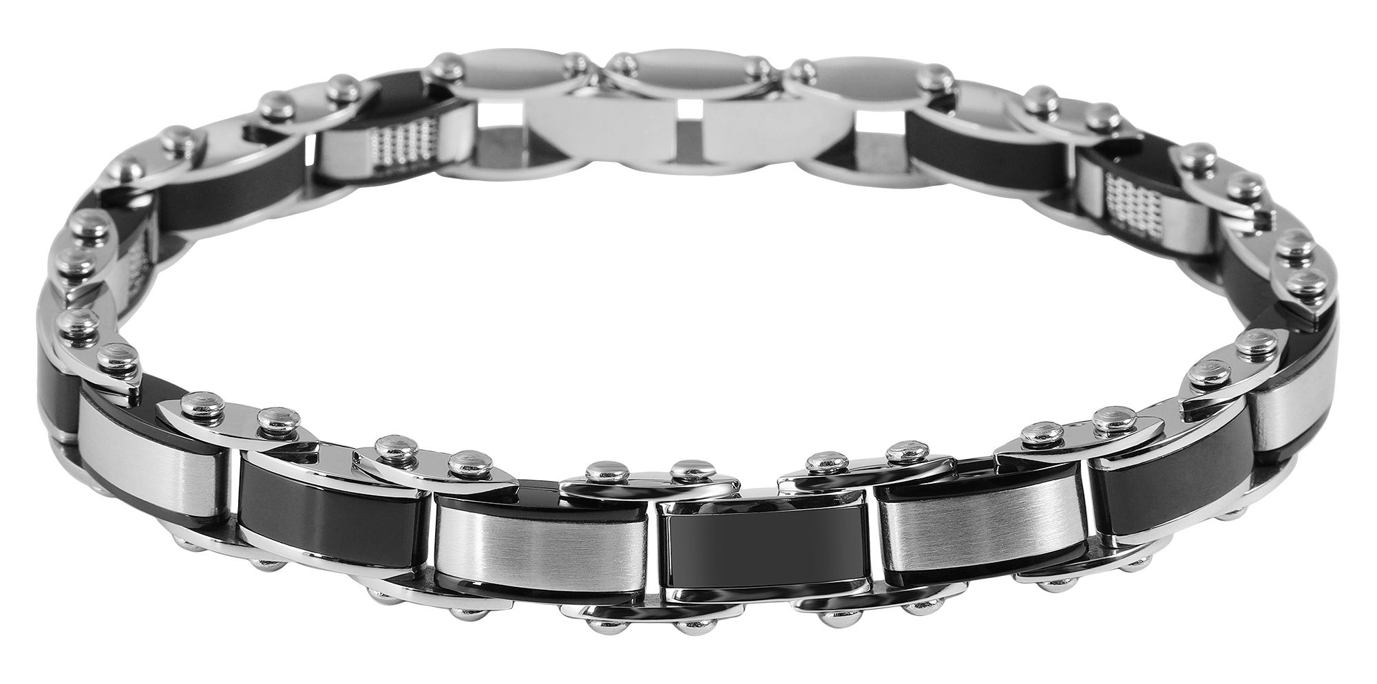 "Bjarne" Edelstahl Armband, 21 cm + 1 cm, mit schwarzen Elementen, Verlängerung