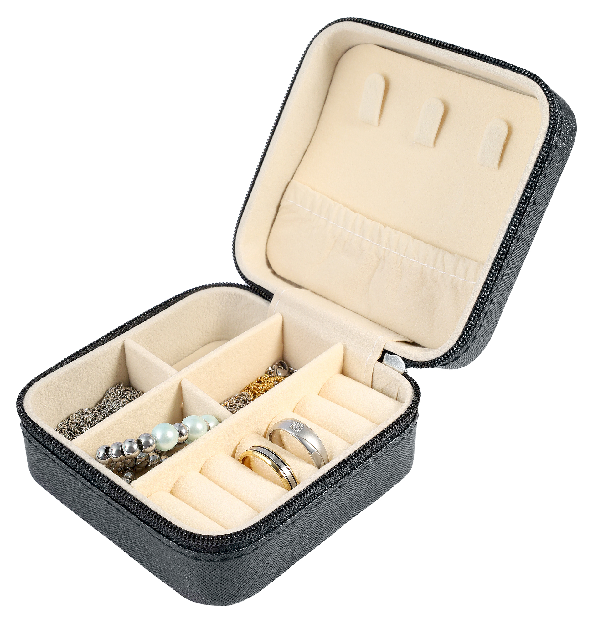 Aufbewahrungsbox für Schmuck/ Schmuck-Etui, 10 x 10 cm, grau, schwarz