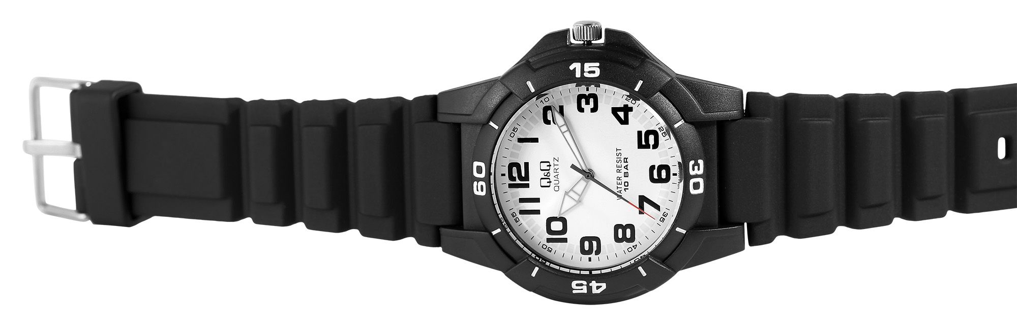 Q&Q Herrenuhr, Kunststoff, Silikonarmband, schwarz, 10 Bar, Ø 40 mm