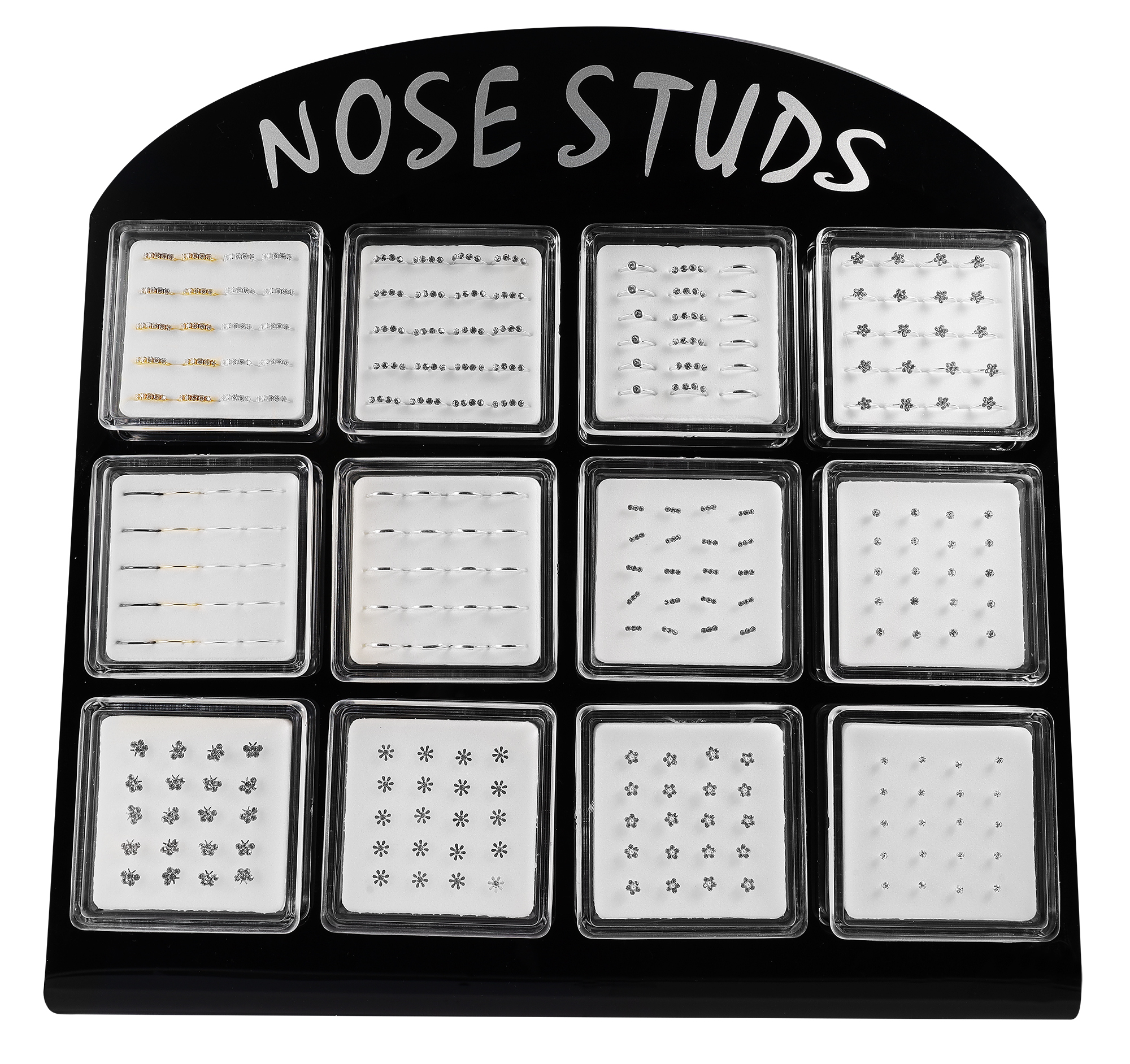 Display für Nasen Piercing ( für 12 Boxen) in schwarz
