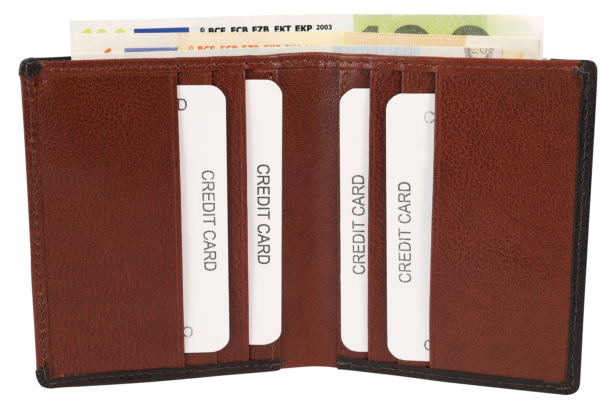 Carucci Echt Leder Kartenetui mit Scheinfach, RFID, Hochformat, braun/ tan