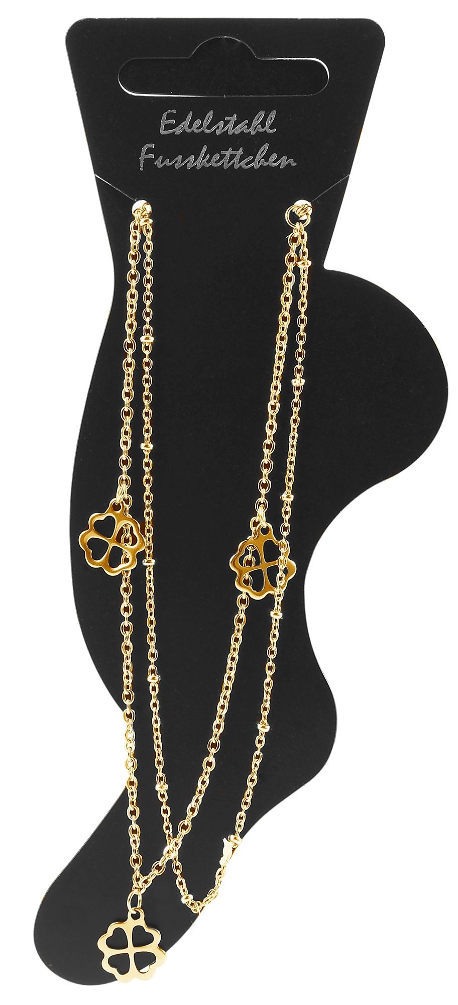Akzent Edelstahl Fußkette, Kleeblatt, goldfarbig