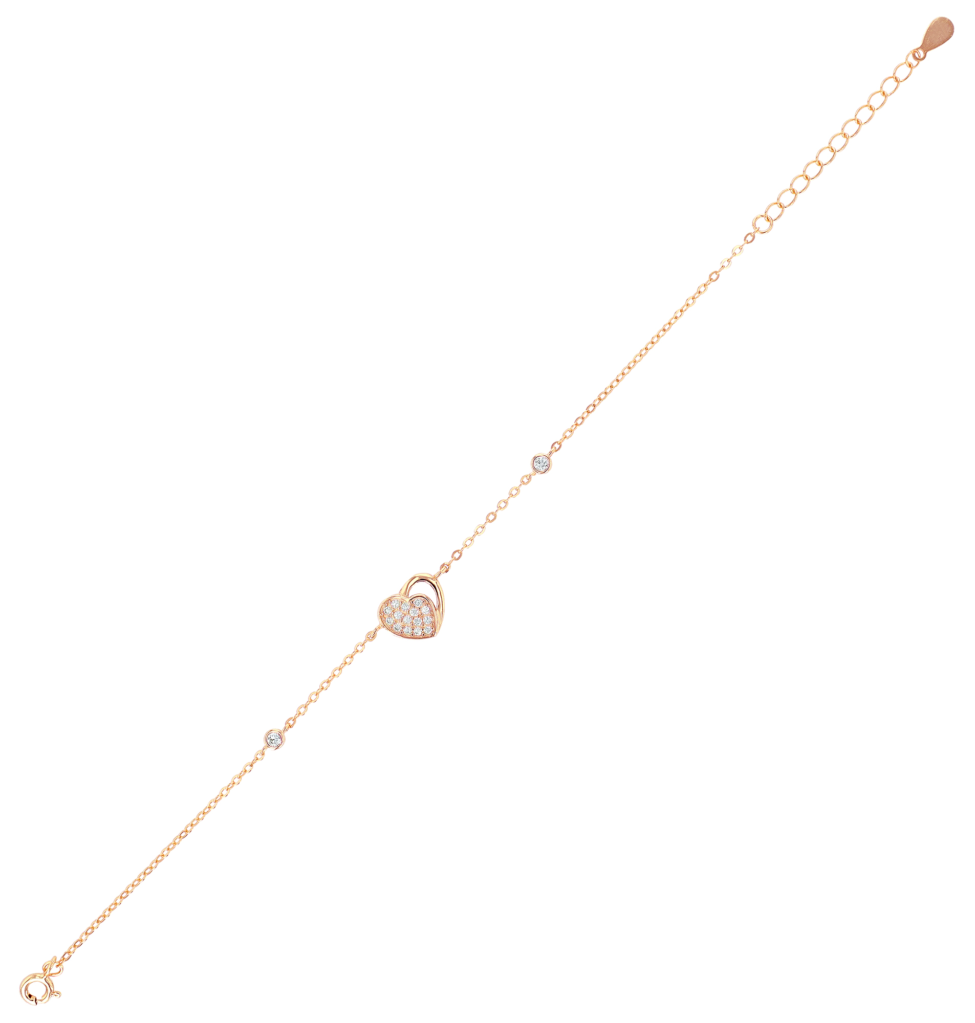 "Naima"  925/- Echt Silber Armband mit Herz 16 + 3 cm, Zirkonia, rosevergoldet
