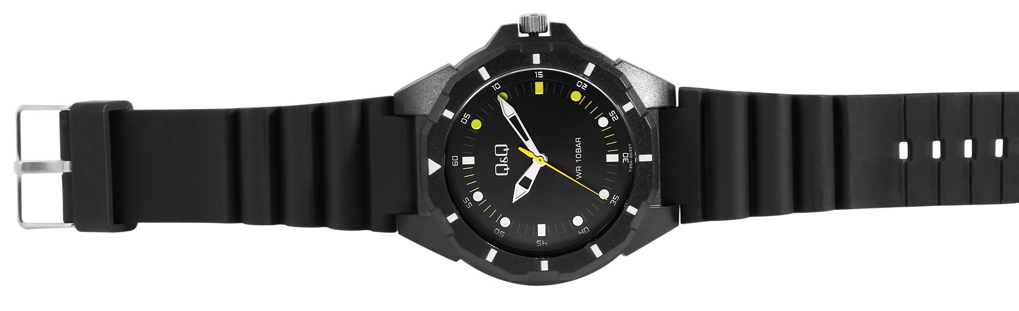 Q&Q Herrenuhr mit Resinband, Ø 43 mm, schwarz (gelb)